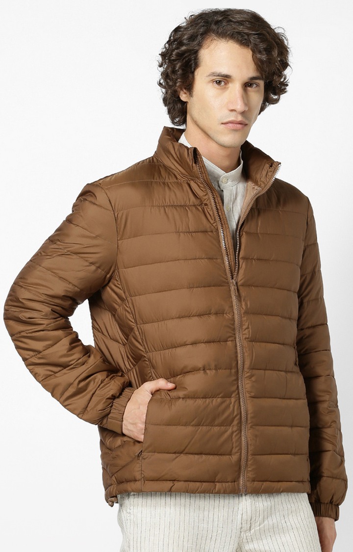 Men's Brown Solid Bomber Jackets