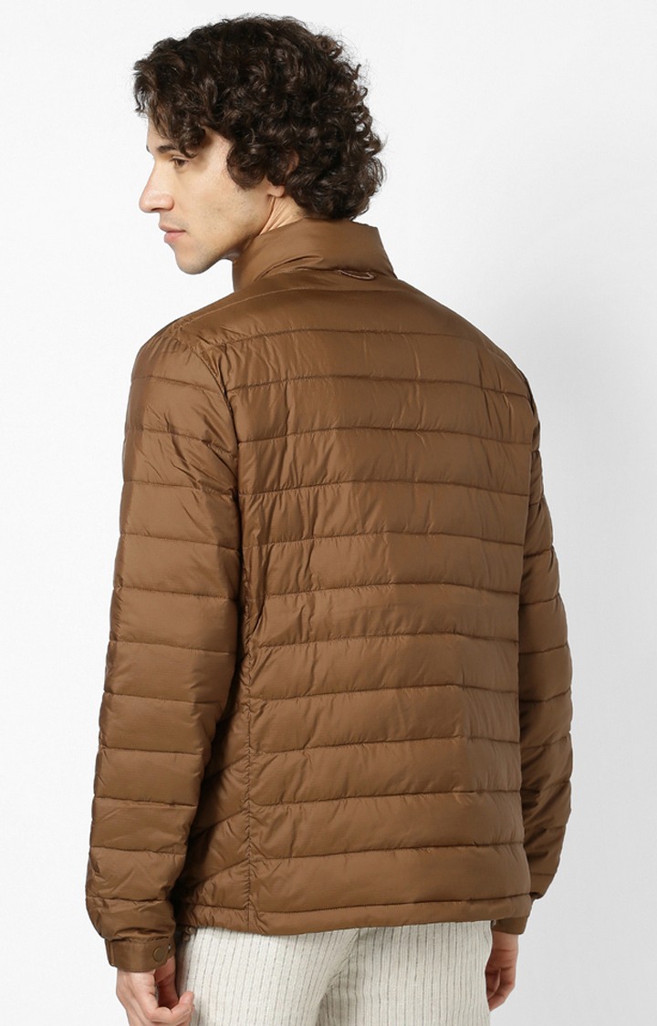 Men's Brown Solid Bomber Jackets