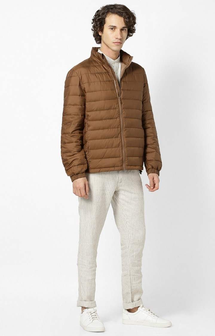 Men's Brown Solid Bomber Jackets