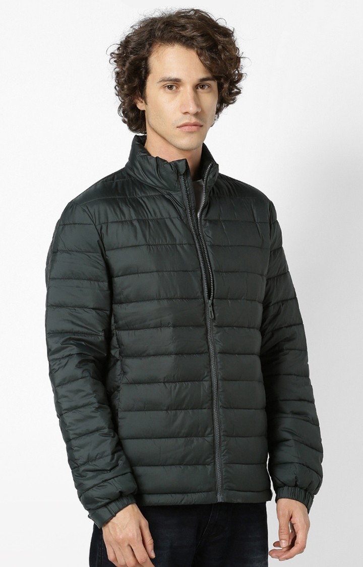 Men's Green Solid Bomber Jackets