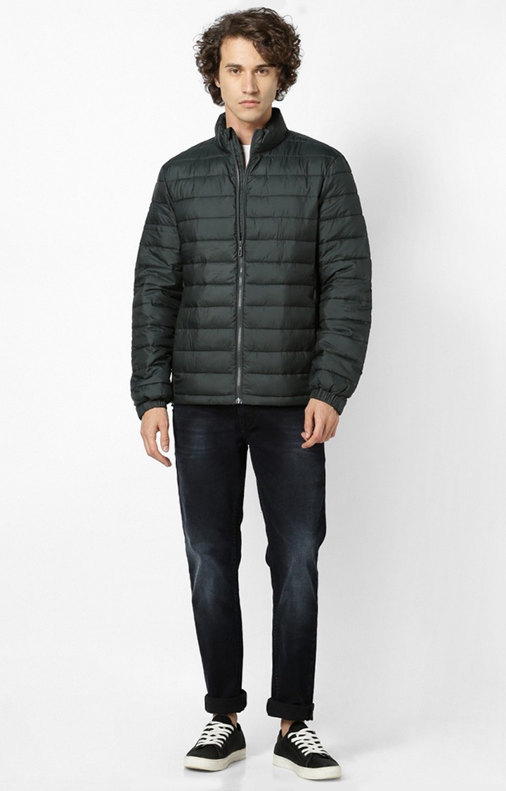 Men's Green Solid Bomber Jackets