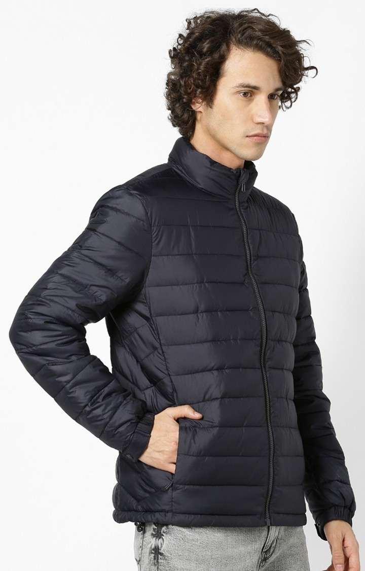 Men's Blue Solid Bomber Jackets