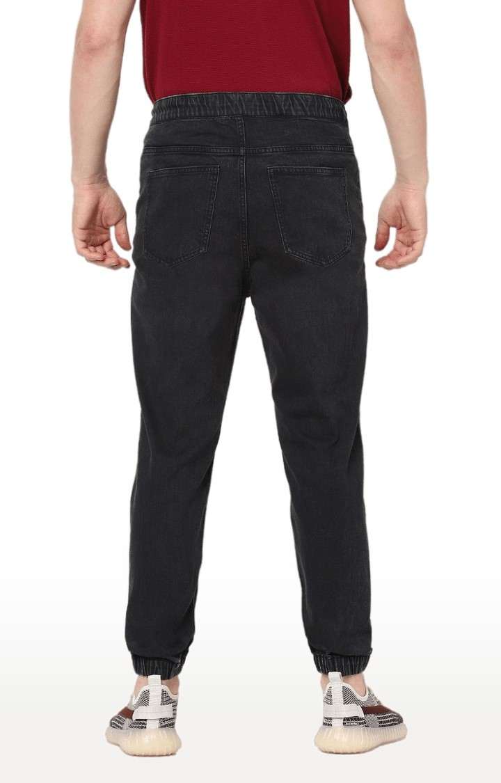 Men's Black Cotton Solid Joggers Jeans