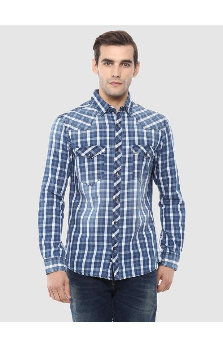 celio | Men's Blue Checked Casual Shirts