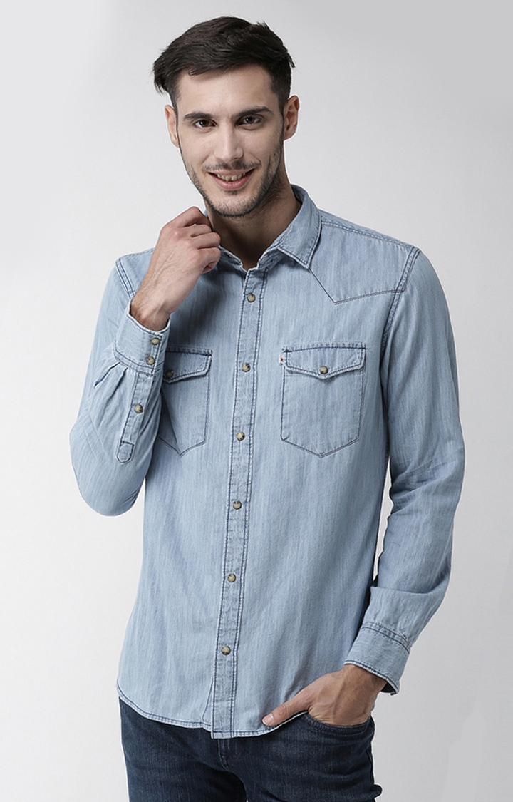 Celio Blue Solid Casual Shirts
