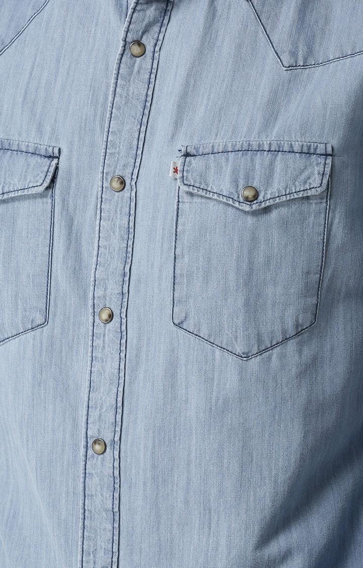 Men's Blue Solid Casual Shirts