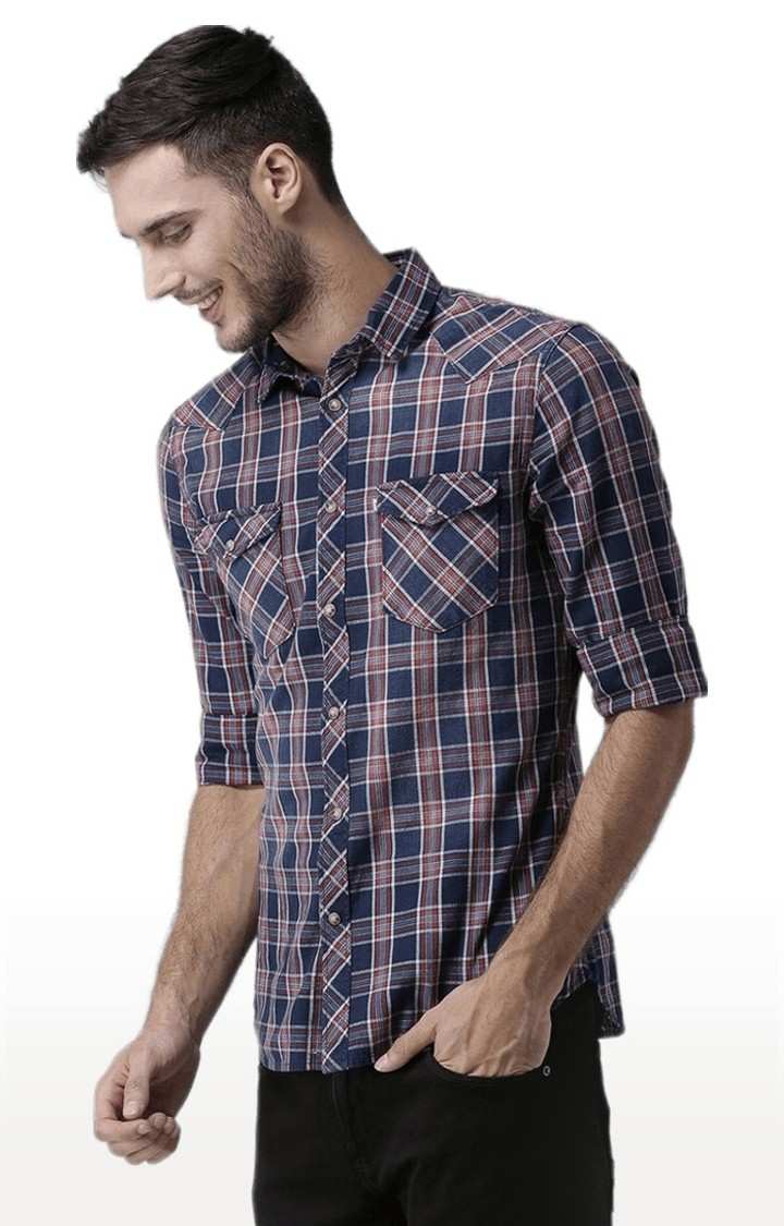 Men's Blue Checked Casual Shirts