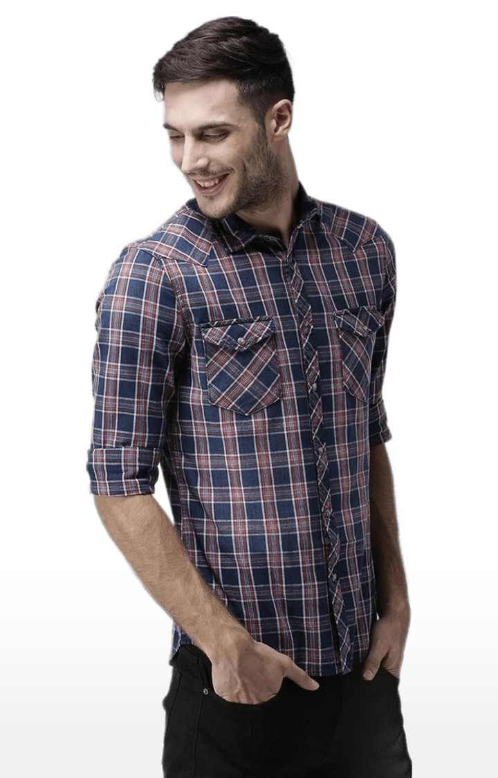 Men's Blue Checked Casual Shirts