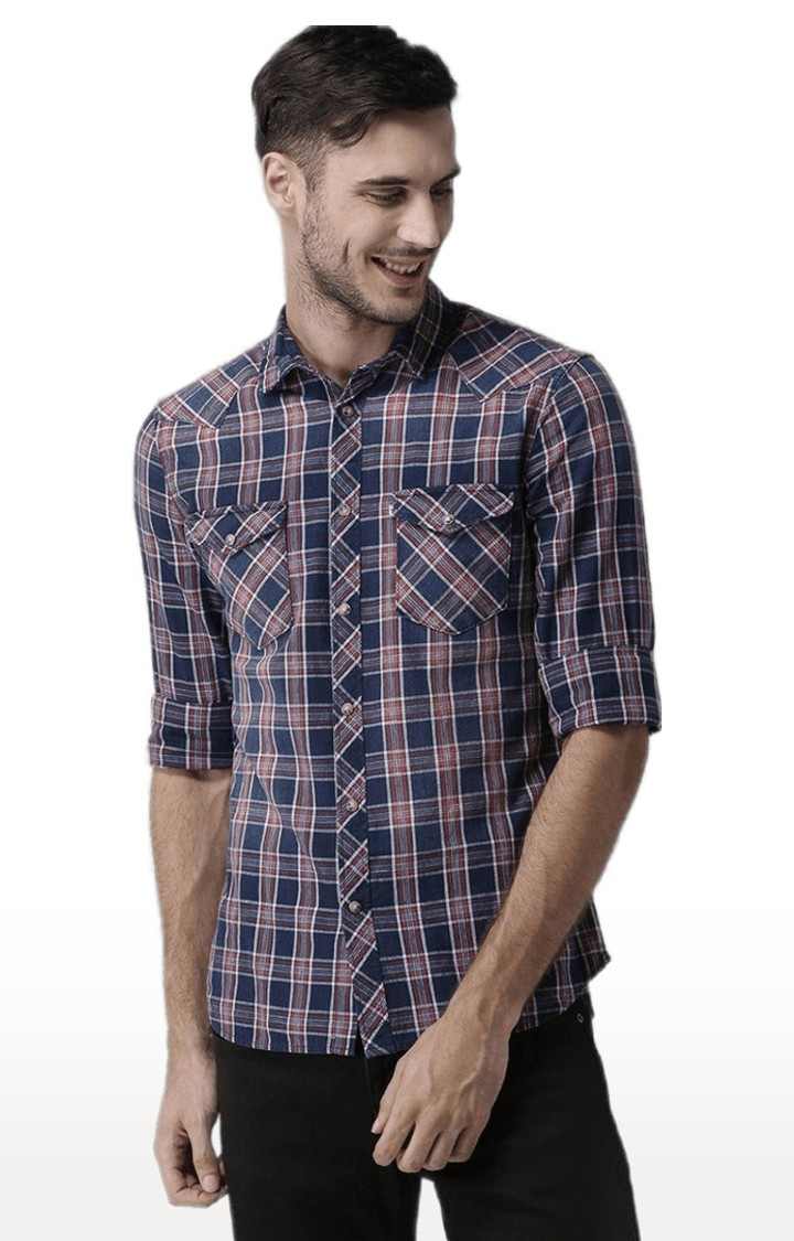 Men's Blue Checked Casual Shirts