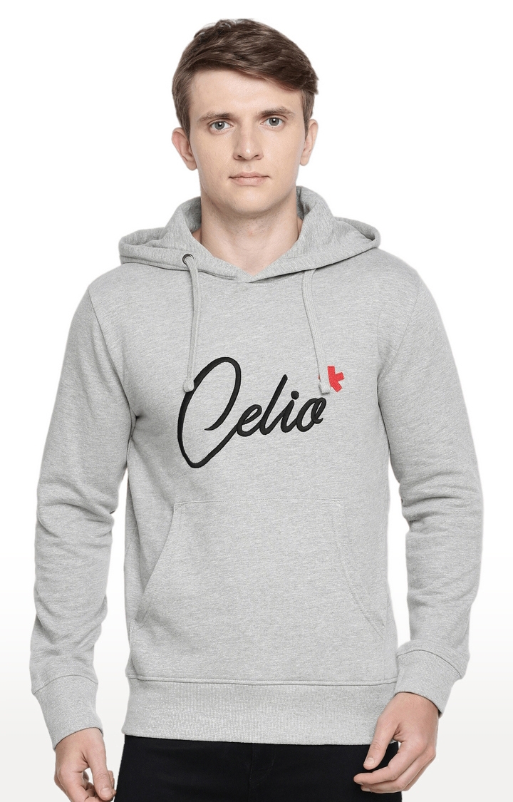 celio | Men's Grey Typographic Hoodies