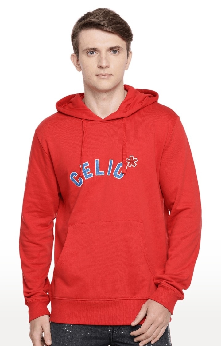 celio | Men's Red Typographic Hoodies