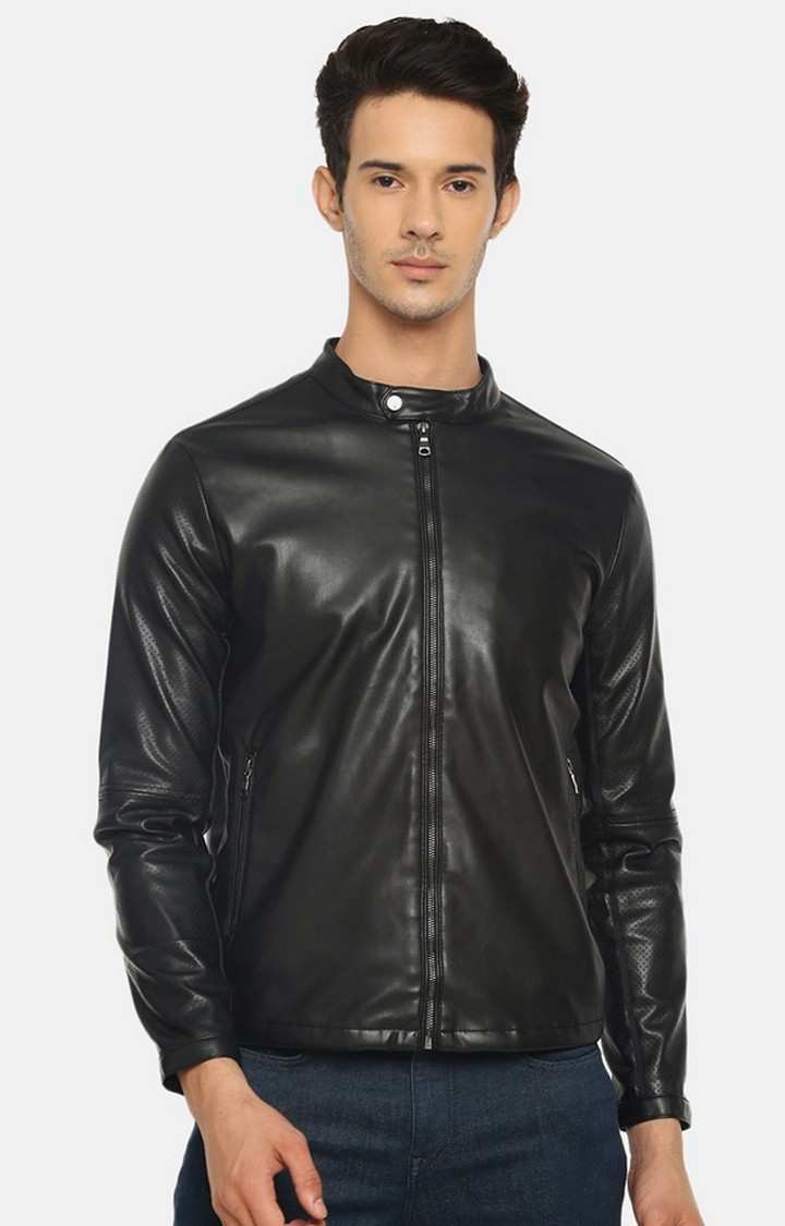 Men s Black Solid Leather Jackets