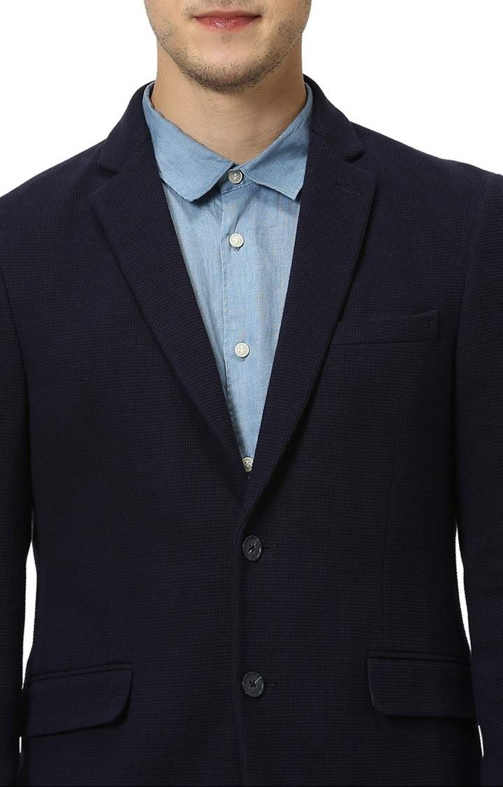 Men's Blue Solid Blazers