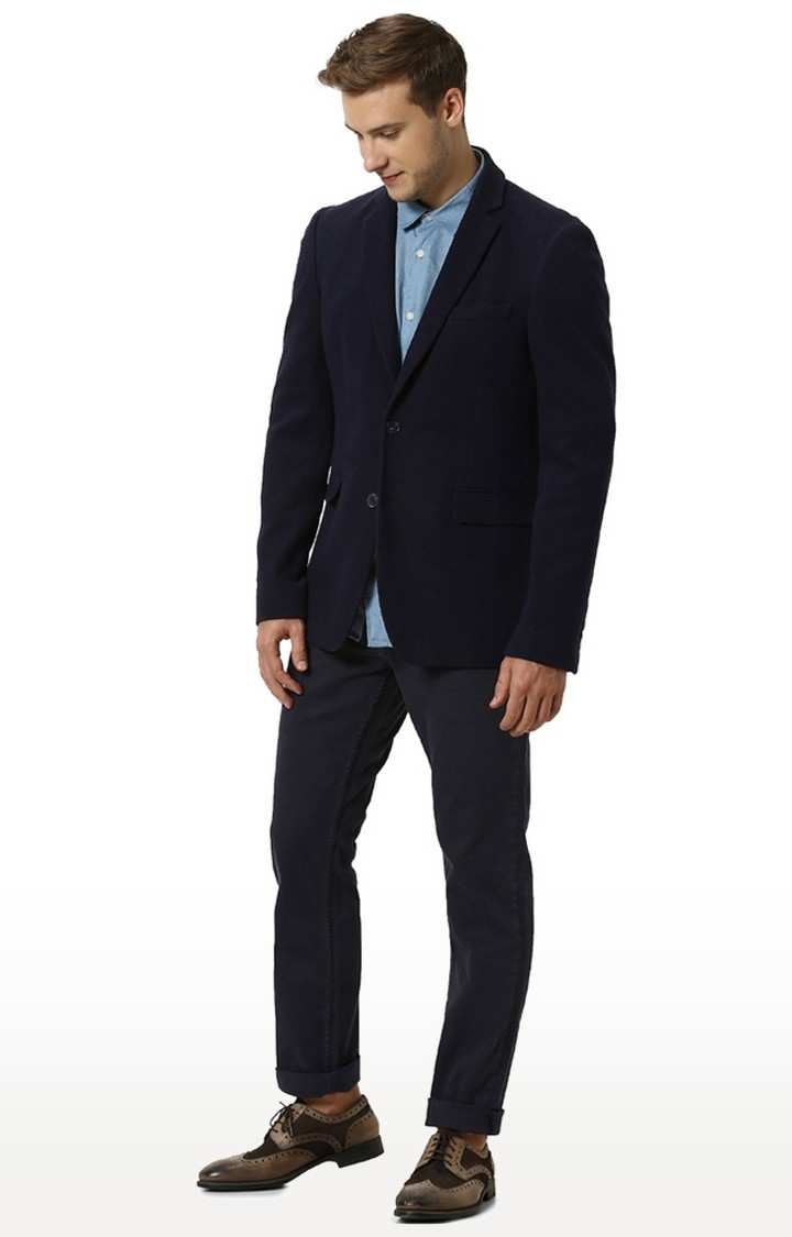 Men's Blue Solid Blazers