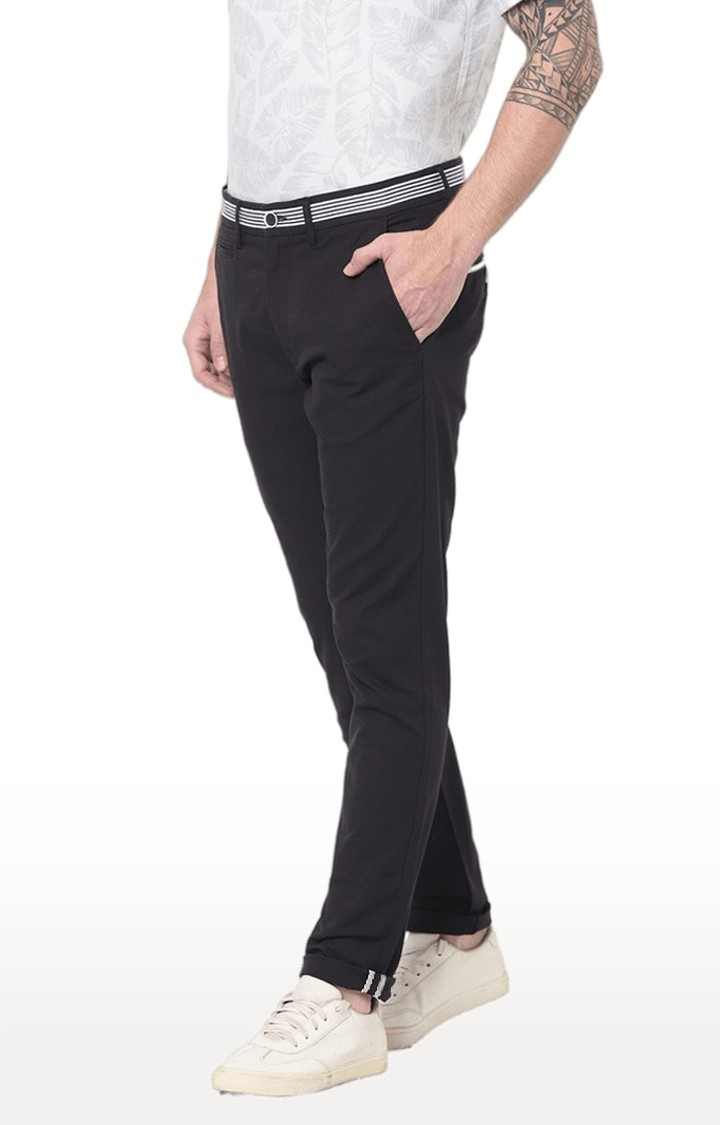 Men's Black Cotton Solid Chinos