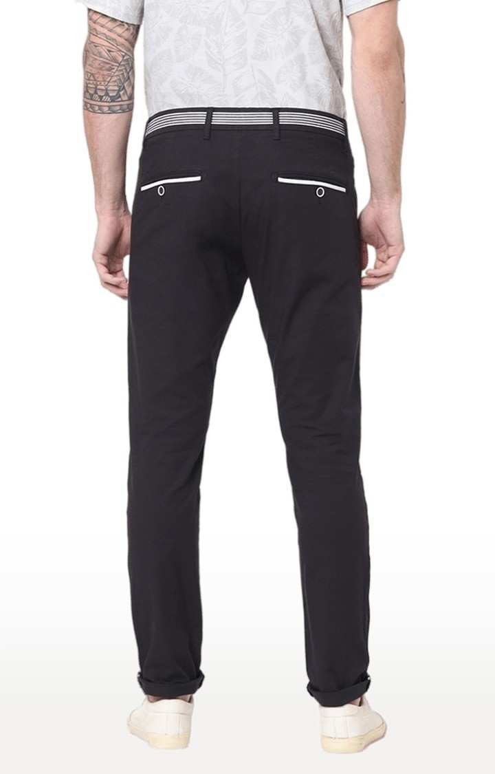 Men's Black Cotton Solid Chinos