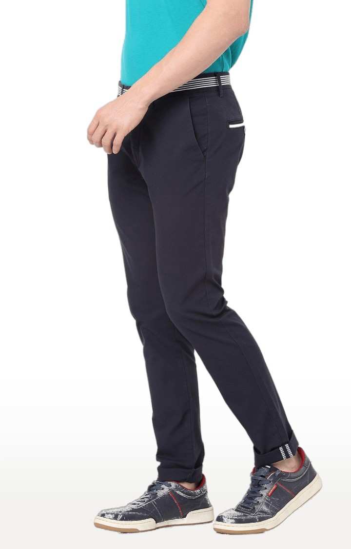 Men's Blue Cotton Solid Trousers