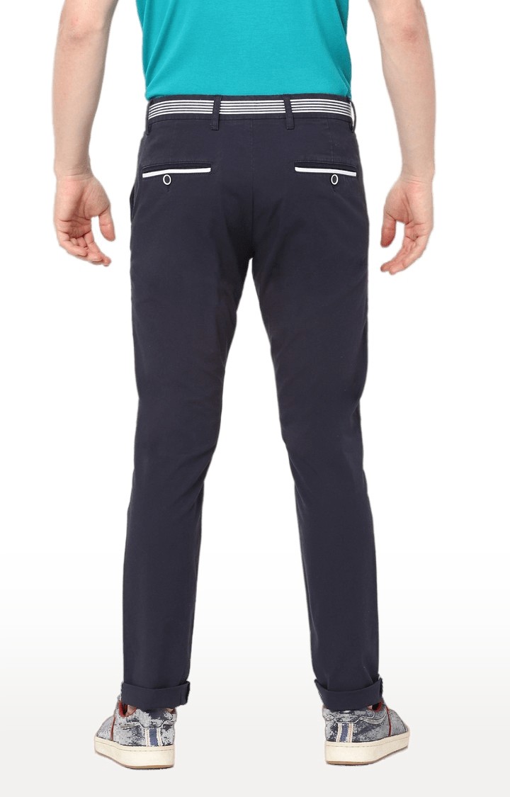 Men's Blue Cotton Solid Trousers