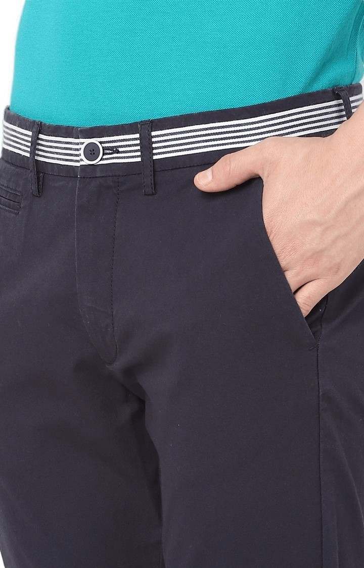 Men's Blue Cotton Solid Trousers
