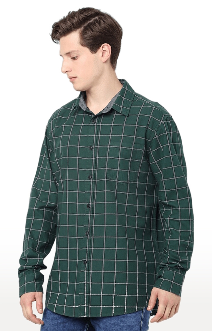 celio | Men's Green Checked Casual Shirts