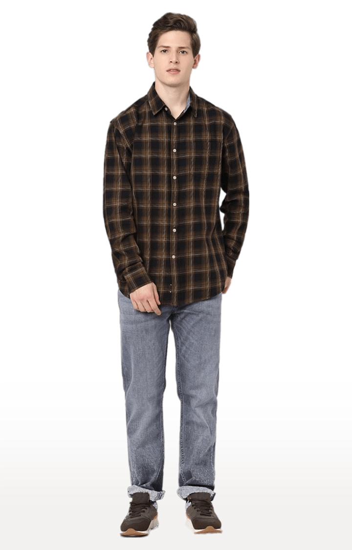 Men's Brown Checked Casual Shirts