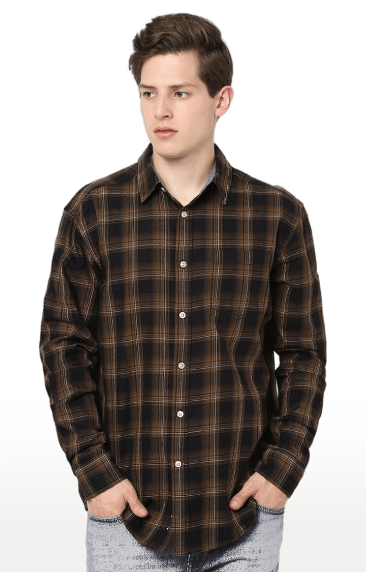 celio | Men's Brown Checked Casual Shirts