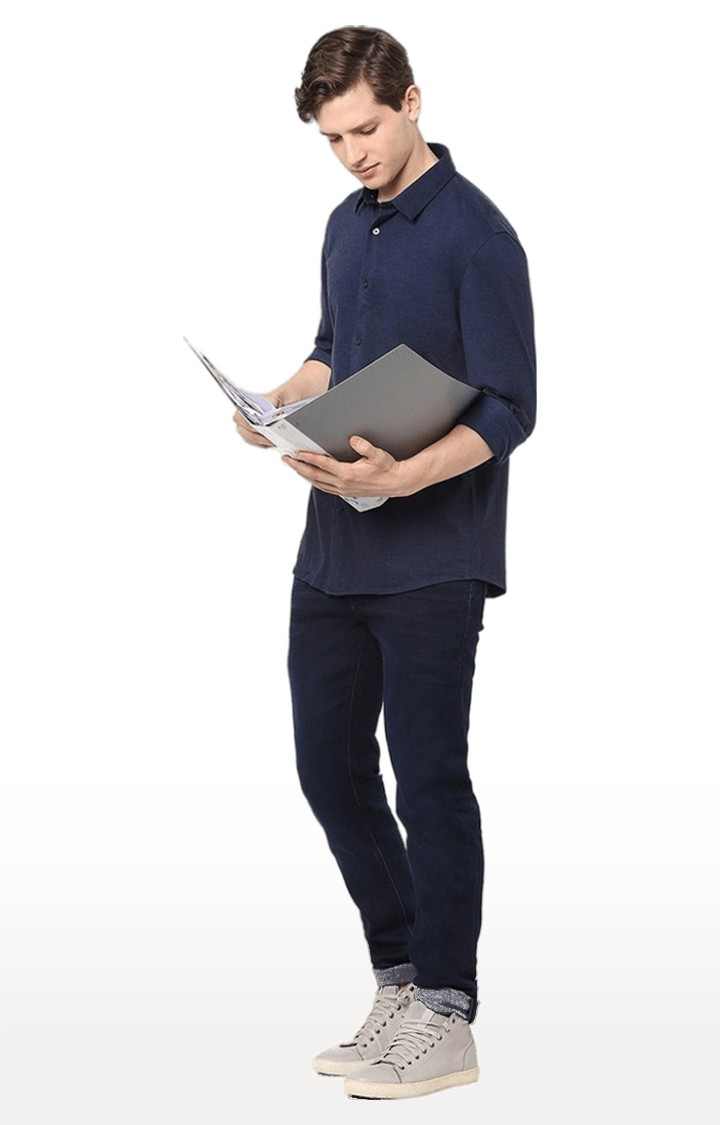 Men's Blue Solid Casual Shirts