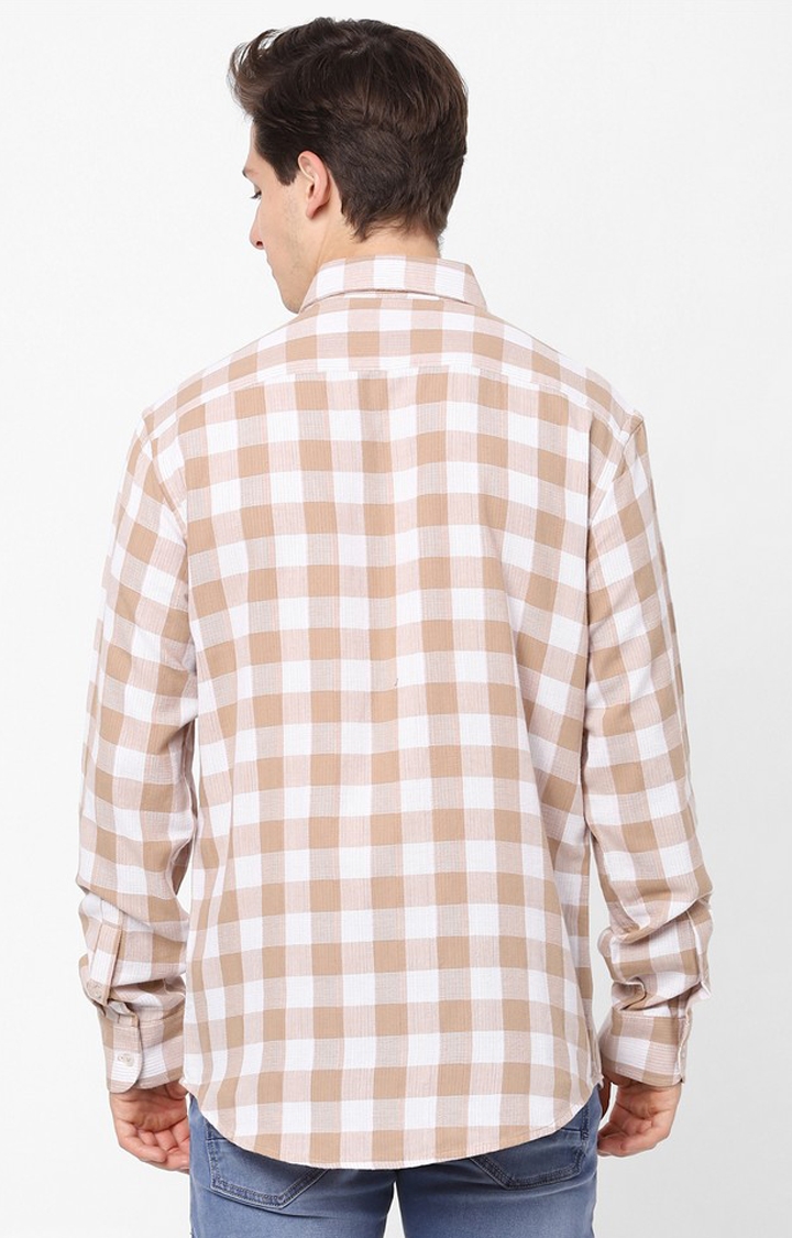 Men's Beige Checked Casual Shirts