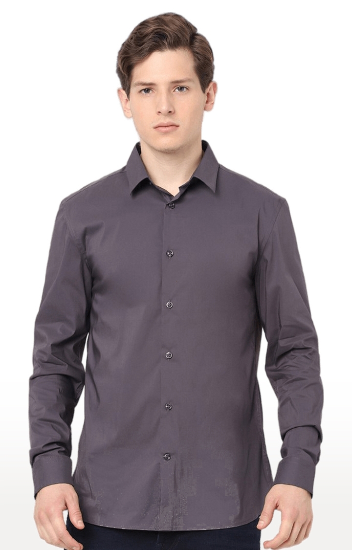 celio | Men's Grey Solid Casual Shirts