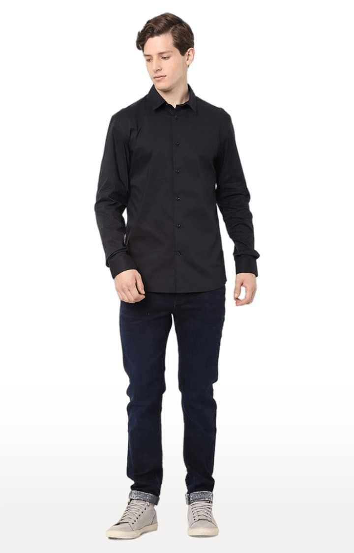 Men's Black Solid Casual Shirts