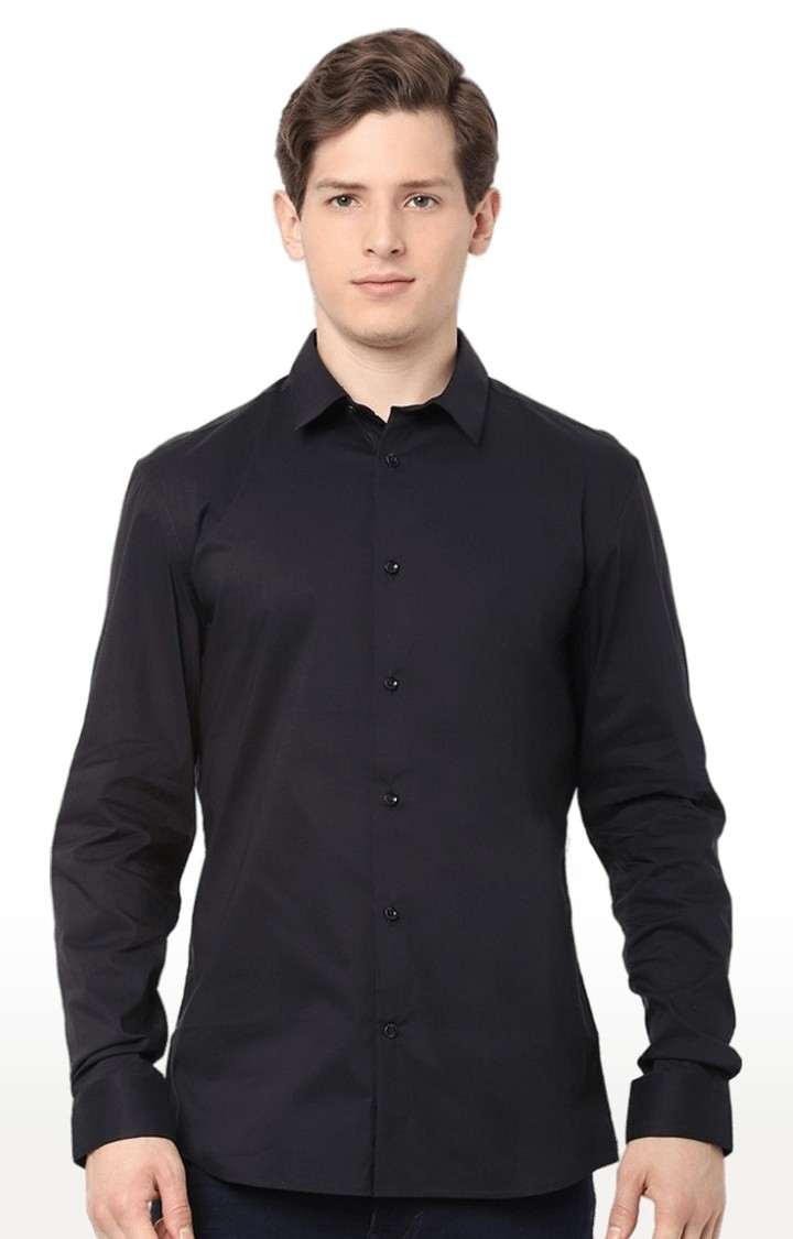 Men's Black Solid Casual Shirts