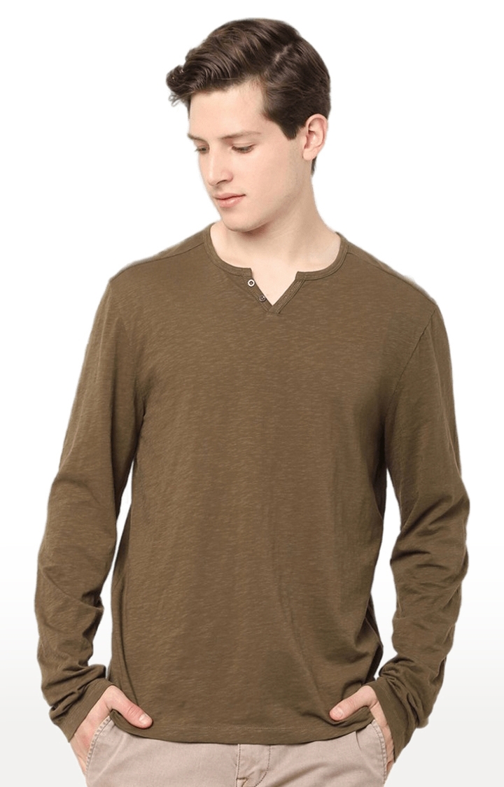 celio | Men's Brown Solid Regular T-Shirts