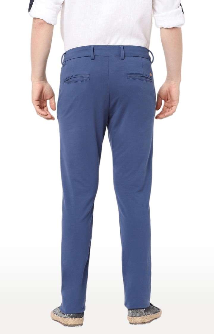 Men's Blue Cotton Solid Trousers