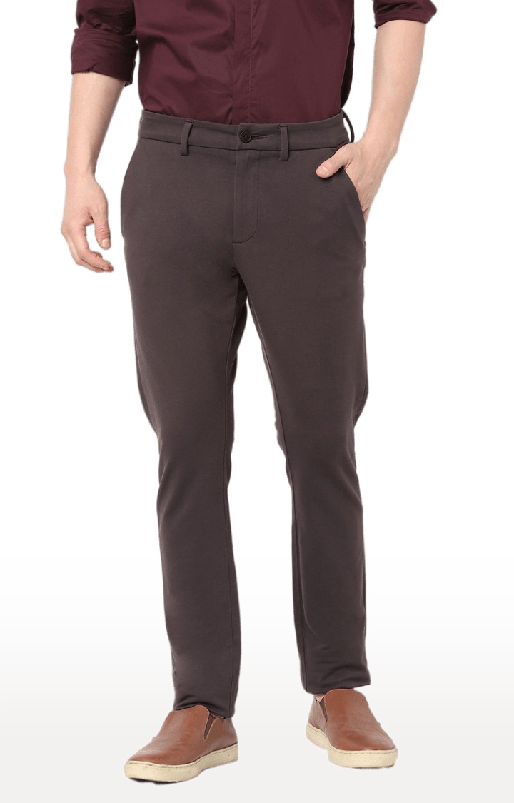 celio | Men's Brown Cotton Solid Trousers 0