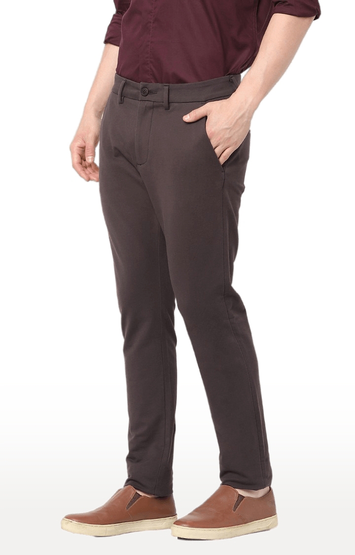 Men's Brown Cotton Solid Trousers