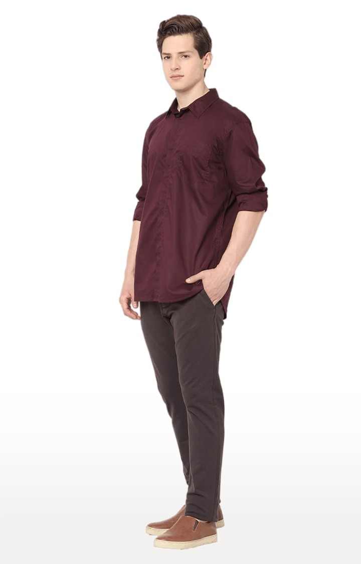 Men's Brown Cotton Solid Trousers