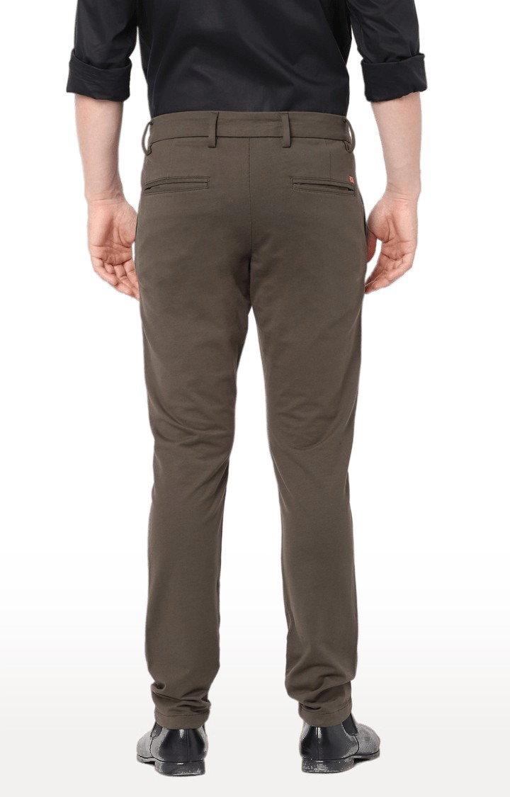 Men's Brown Cotton Solid Trousers