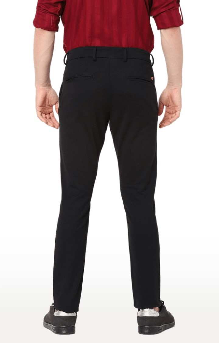 Men's Black Cotton Solid Trousers