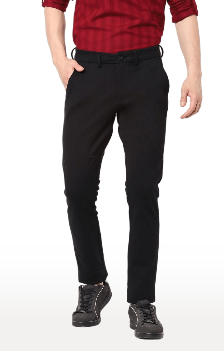 celio | Men's Black Cotton Solid Trousers