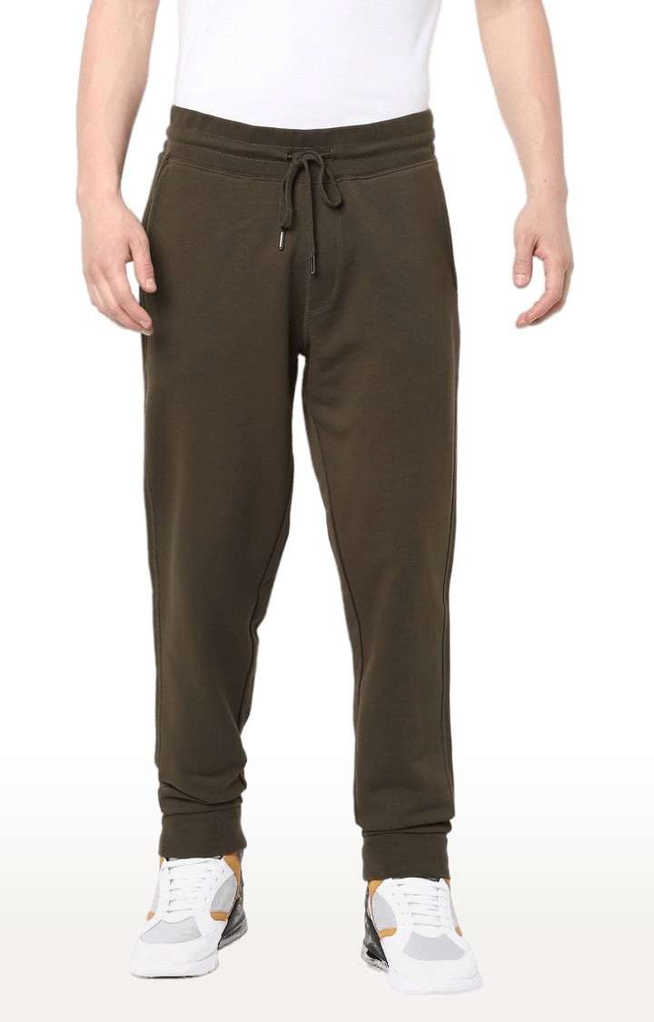 Men's Brown Cotton Solid Casual Joggers