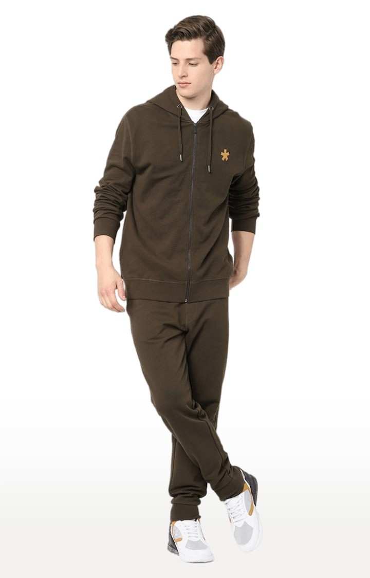 Men's Brown Cotton Solid Casual Joggers
