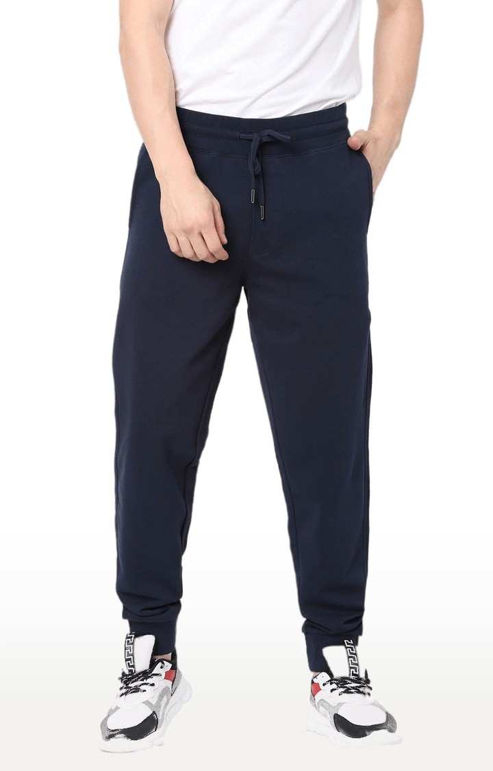 Men's Blue Cotton Solid Casual Joggers