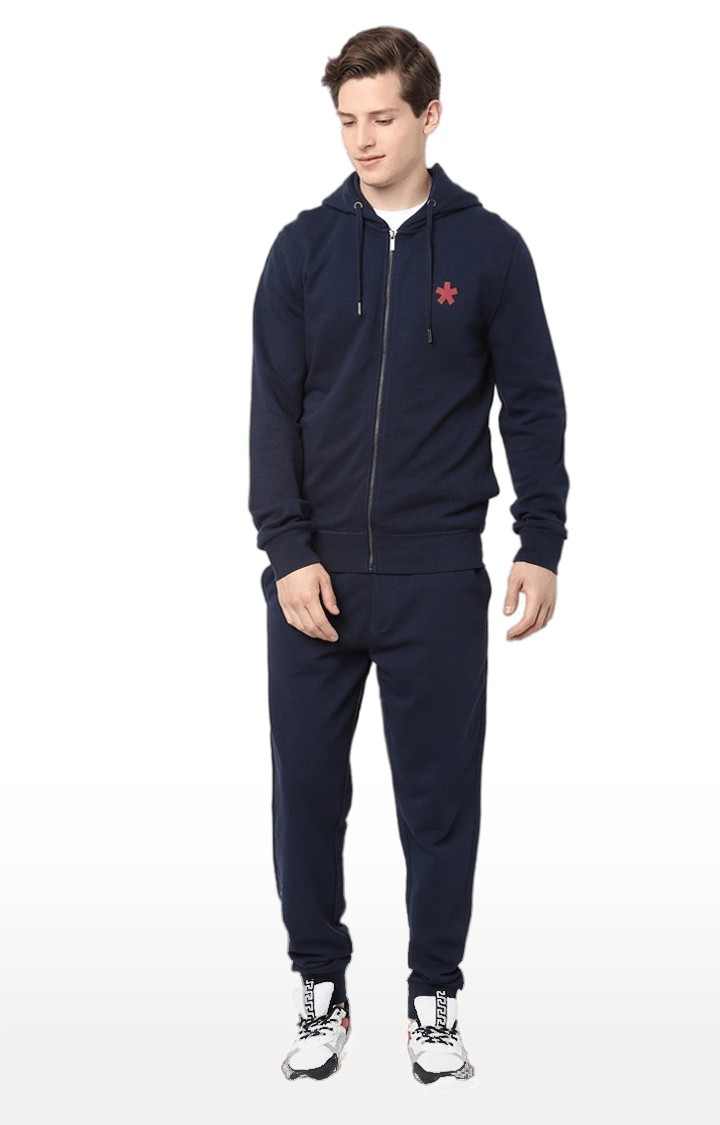 Men's Blue Cotton Solid Casual Joggers
