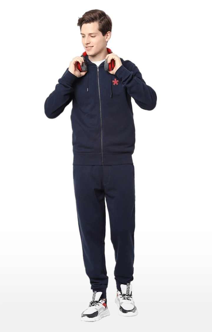 Men's Blue Cotton Solid Casual Joggers