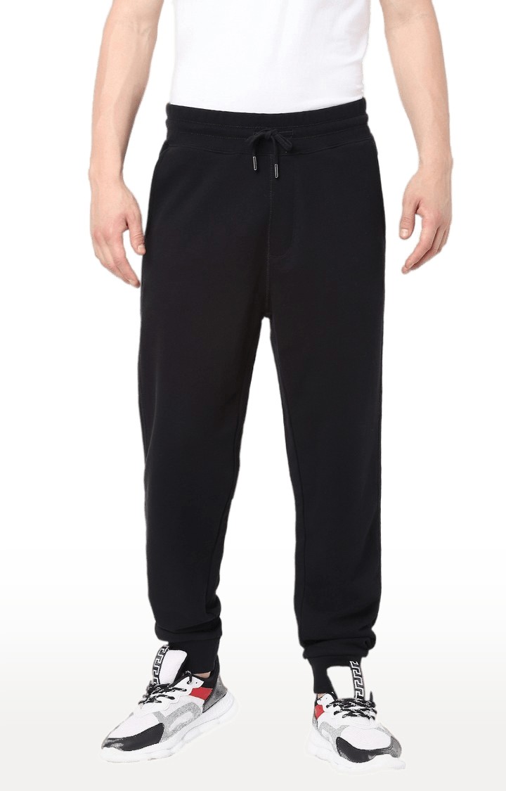 Men's Black Cotton Solid Casual Joggers