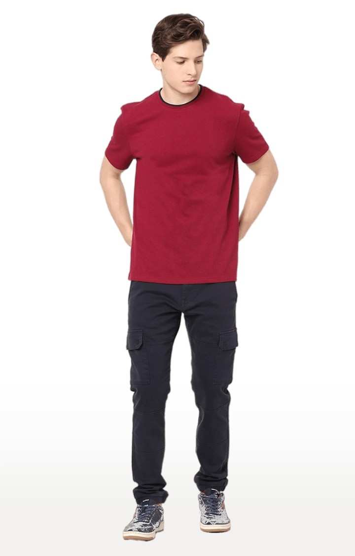 Men's Blue Cotton Solid Cargos