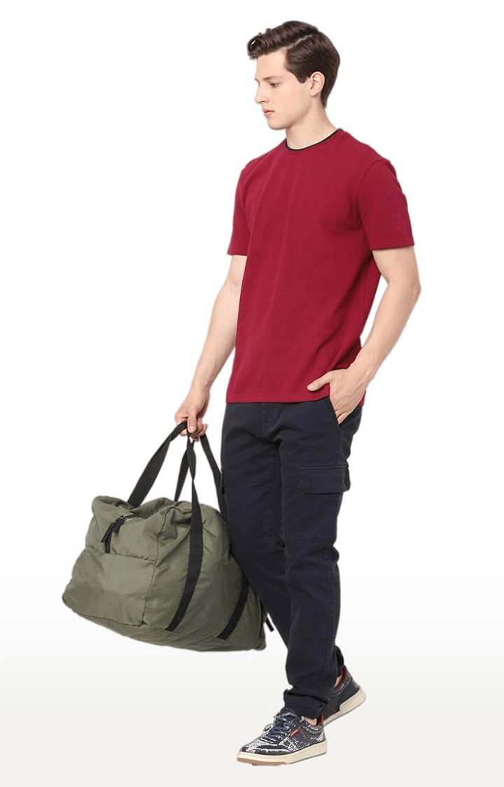 Men's Blue Cotton Solid Cargos