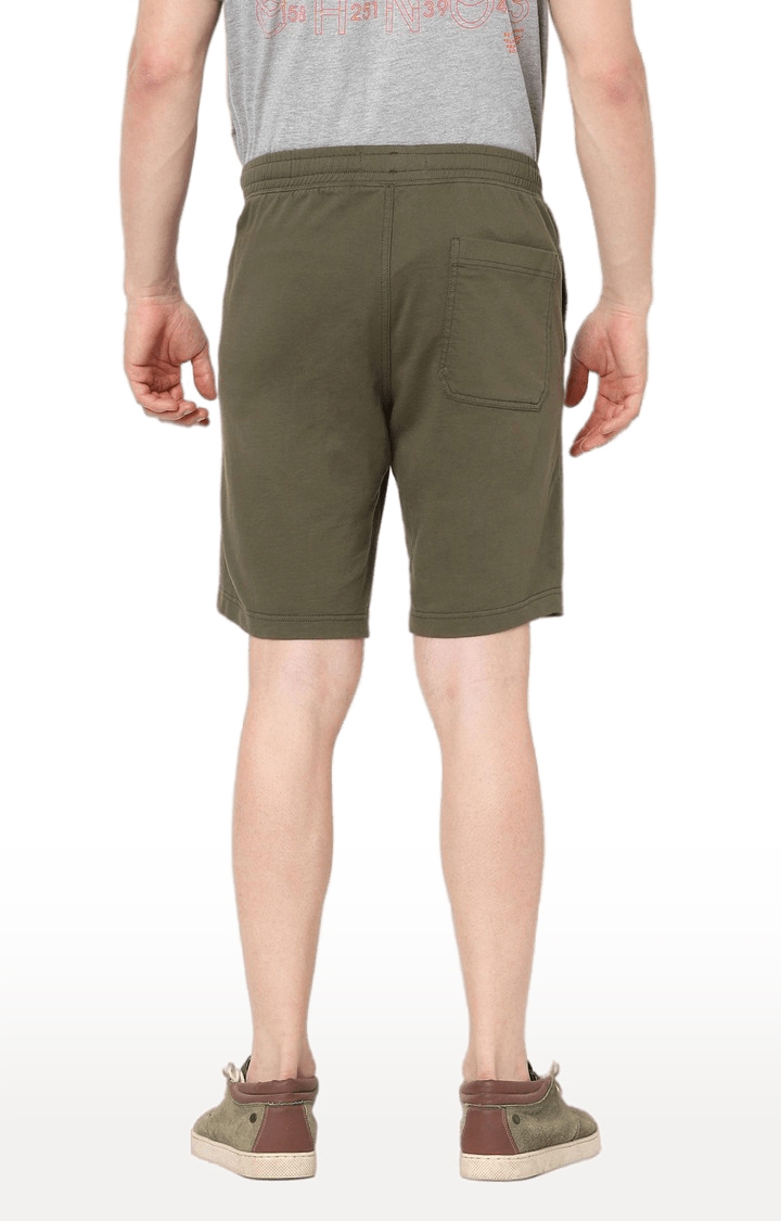 celio | Men's Green Cotton Solid Shorts 4