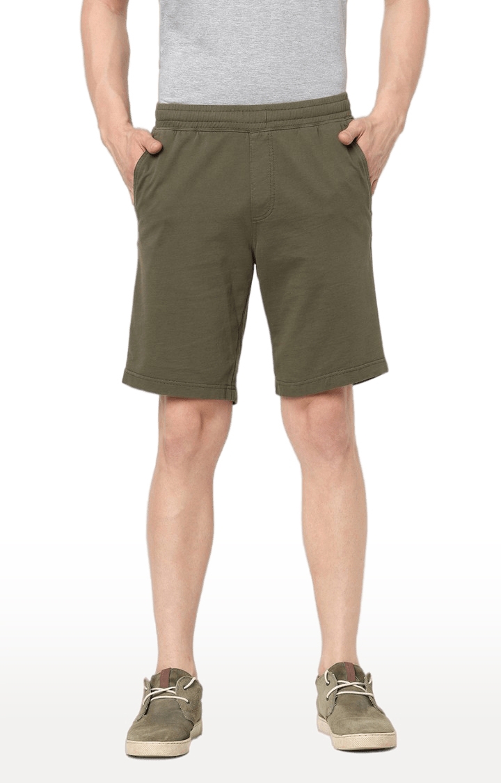 celio | Men's Green Cotton Solid Shorts 0