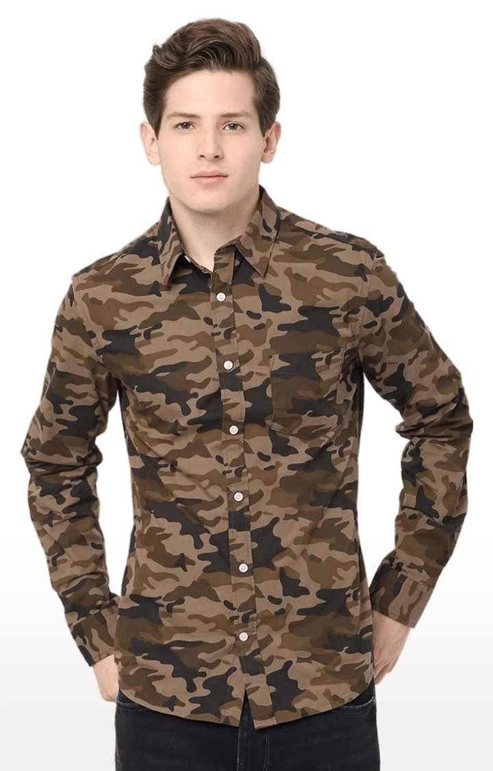 Men s Brown Camouflage Casual Shirts